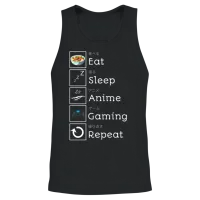 Eat, Sleep, Anime, Gaming, Repeat Unisex Tank Top - Black – 2