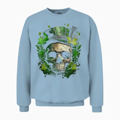 Irish Dark Luck St Patricks Day Skull Unisex Sweatshirt - Light Blue