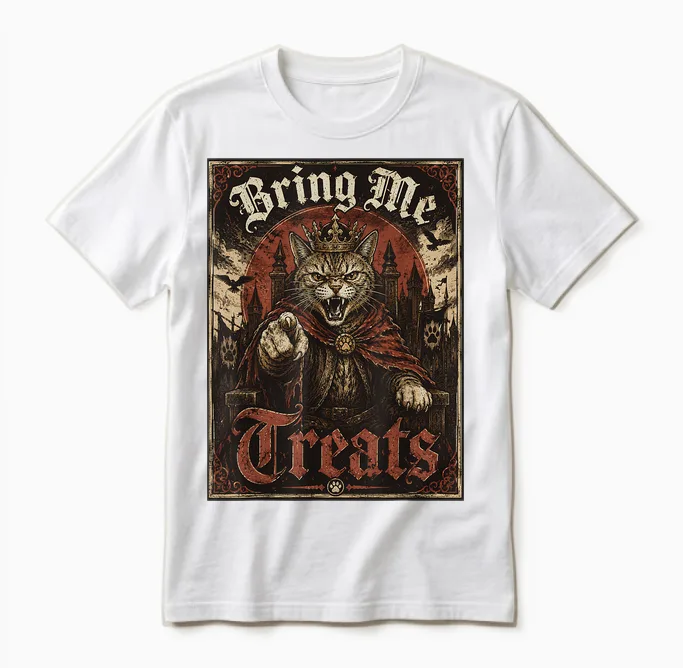Chat Médiéval En Colère Unisex T-Shirt in White
