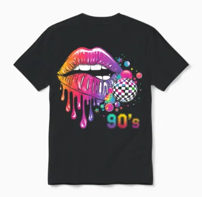 90's Carnival Costume Lips 80s 90s Party T-Shirt, Black Unisex T-Shirt - Black