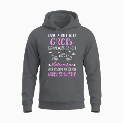 Children's T-Shirt with German Text "ich Werde Große Schwester Polizistin" [german Language], Black Unisex Hoodie - Charcoal