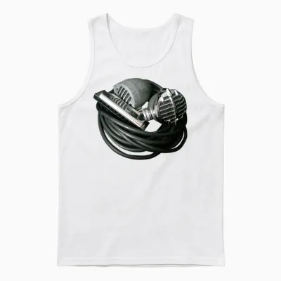 Harmonica and Vintage Bullet Mics Unisex Tank Top - White