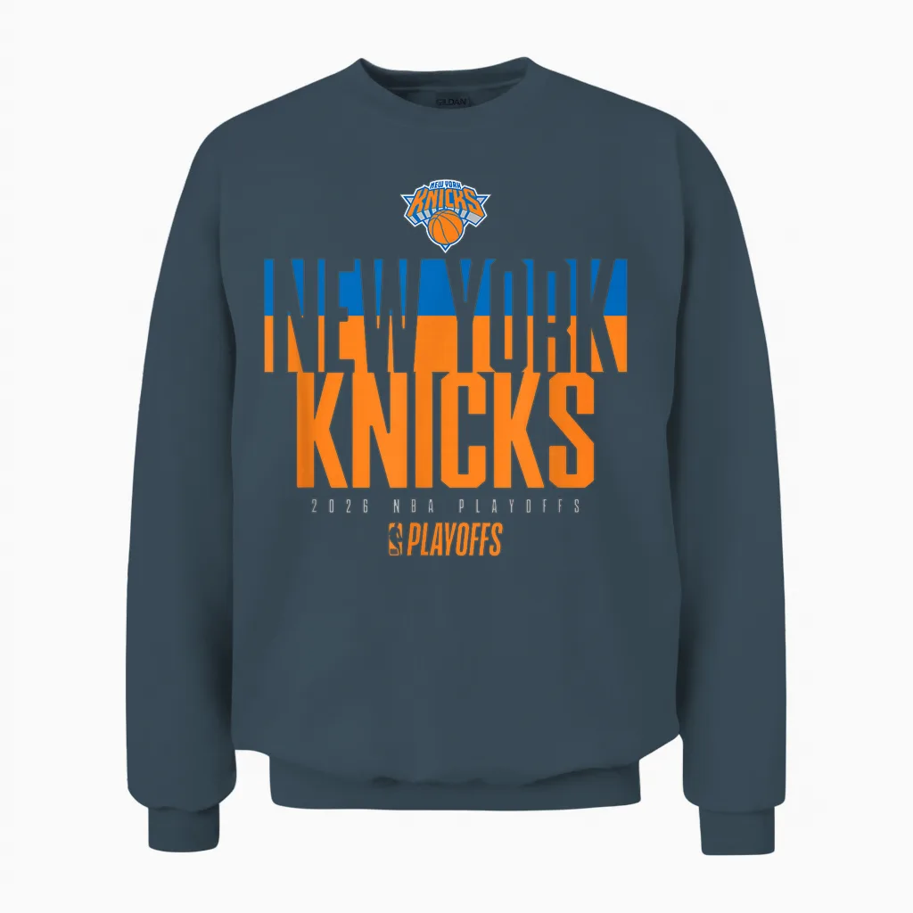 Nba Official 2026 Playoffs New York Knicks Stacked Unisex Sweatshirt in Dark Heather