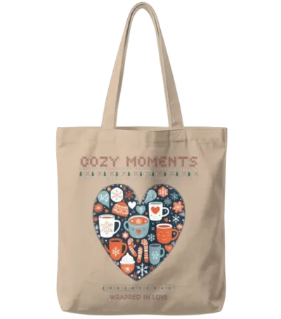 Cozy Moments Wrapped in Love - Winter Heart Design Tote Bags - Natural