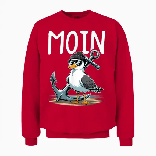 Seagulls Gift - Coast Motif with Anchor - North German Moin Unisex Sweatshirt - Red