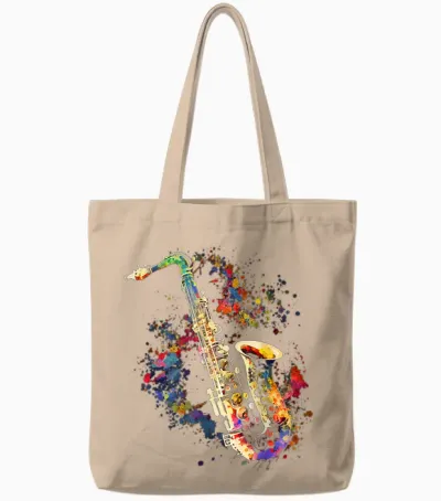 Saxophone Musician Saxophone Gift T-Shirt, Black Tote Bags - Natural