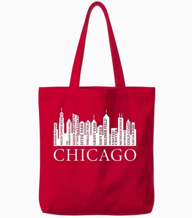 Chicago Buildings Tote Bags in Red