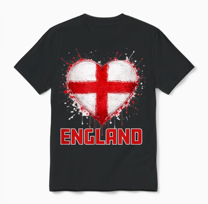 Fußball - England Herz Fan Wm 2026 Unisex T-Shirt in Black