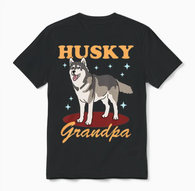 Husky Grandpa Dog Owner Siberian Husky Unisex T-Shirt in Black