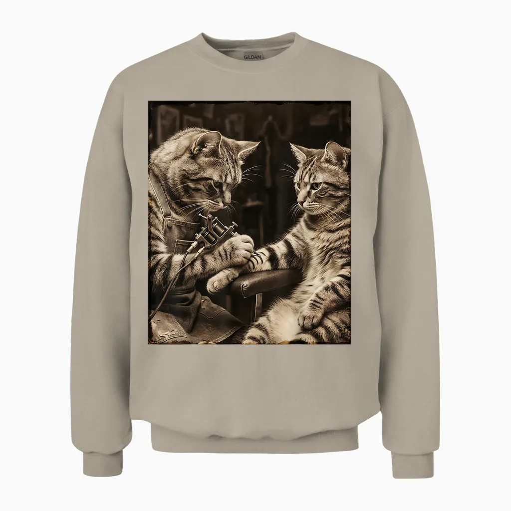 Chat Tatouage Chat Drôle Meme Encres Kitty Humour Tatoueur Artiste Unisex Sweatshirt in Sand