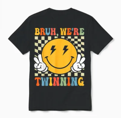 Bruh We're Twinning Retro Twin Day Spirit Week Boys Unisex T-Shirt - Black