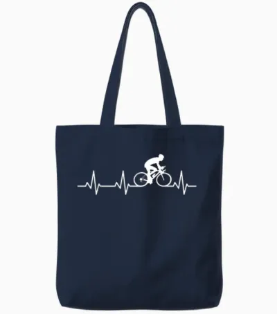 Herzschlag Radfahrer Ekg Fahrrad Herzlinie Tote Bags - Navy