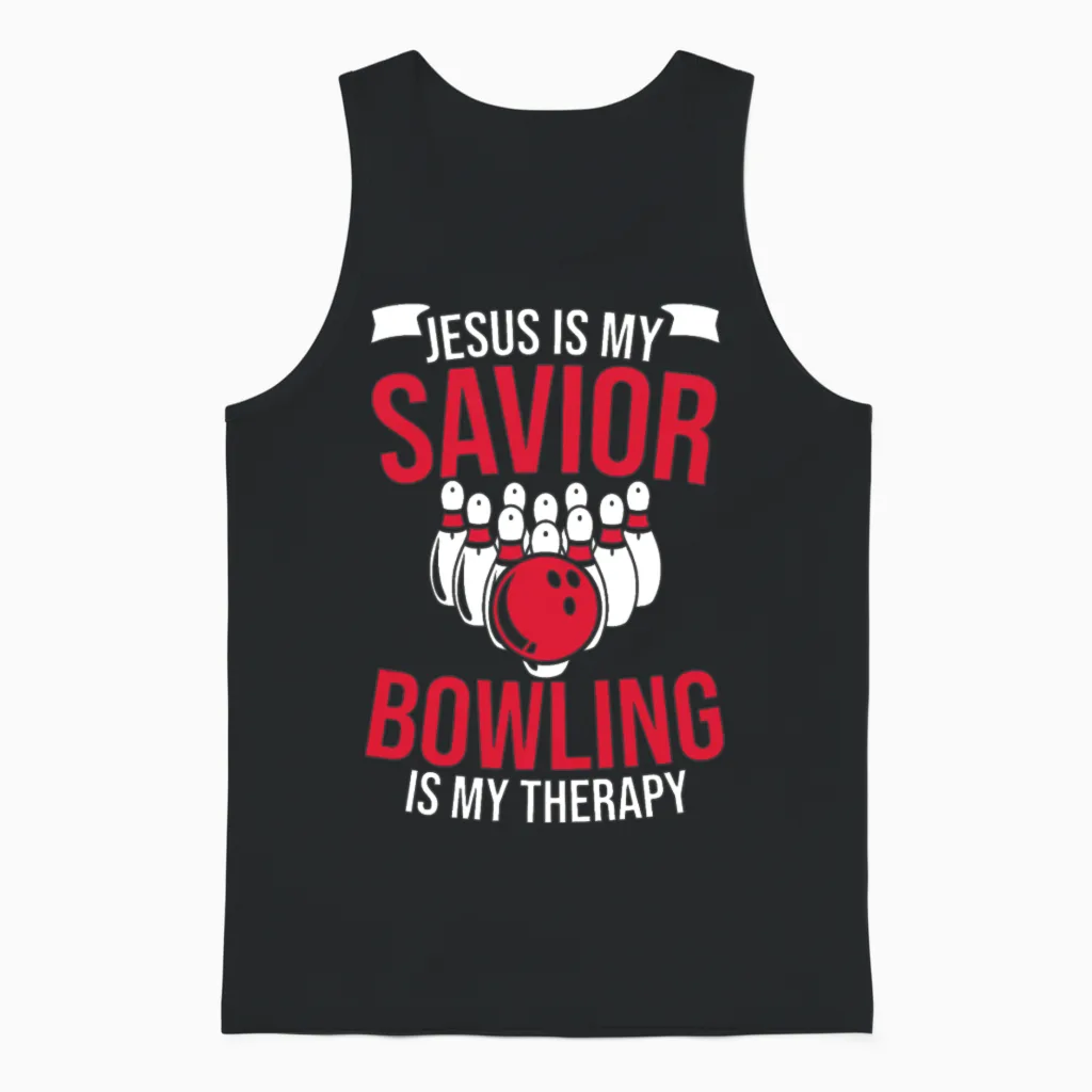 Funny Christian Jesus Bowling Design Unisex Tank Top in Black