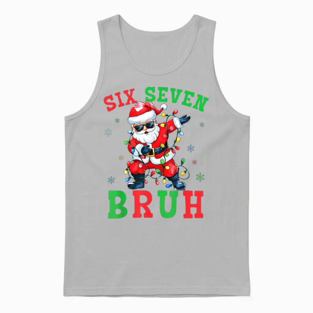 67 Christmas Six Seven Bruh Meme Santa Dabbing Christmas 6 7 Unisex Tank Top in Ash