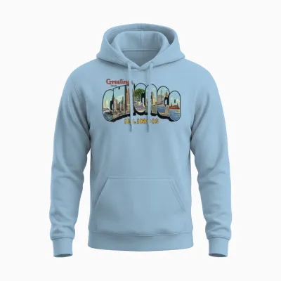 Greetings Chicago Illinois Apparel Unisex Hoodie - Light Blue