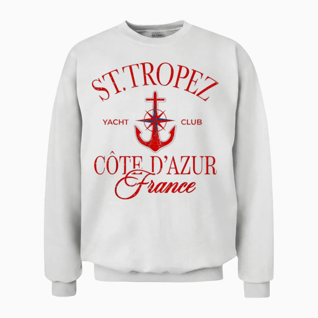 St. Tropez Cote D'azur Frankreich Segeln Vintage Anker Unisex Sweatshirt in White