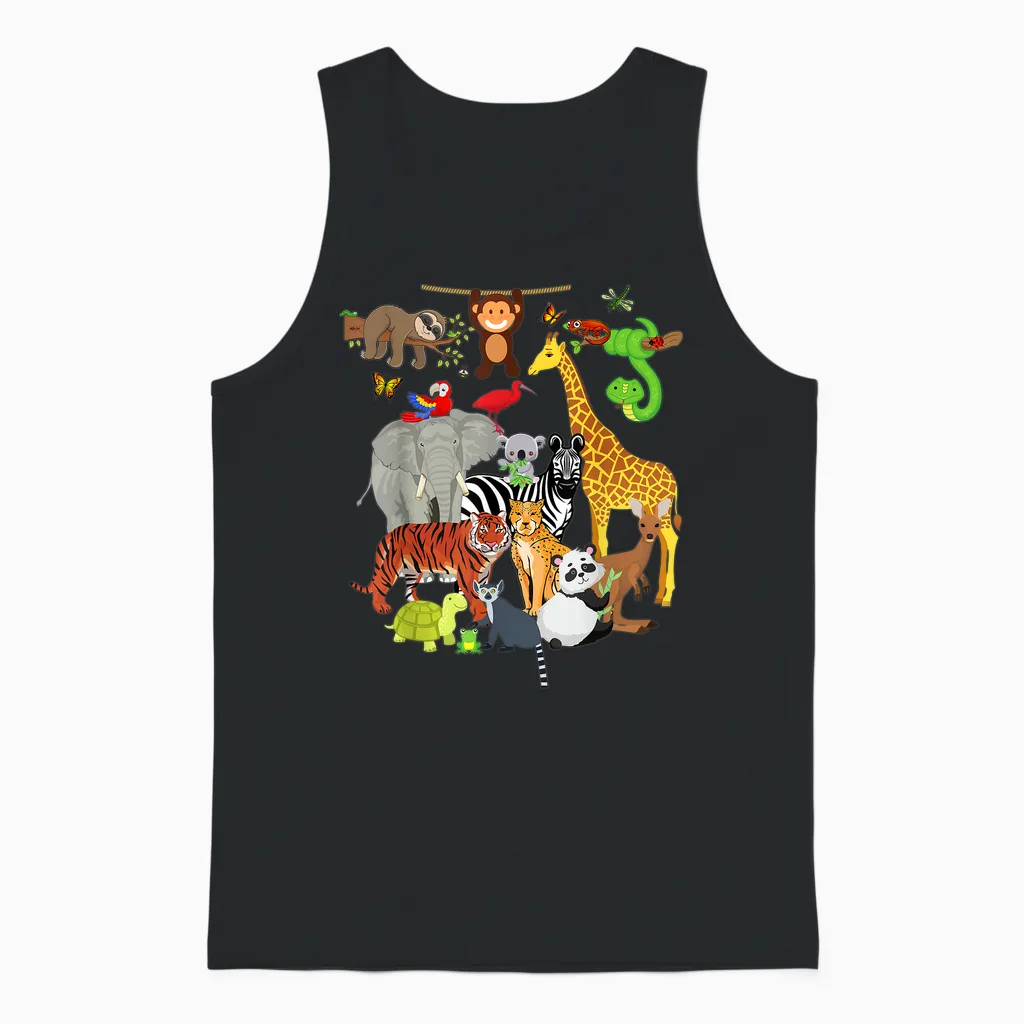 Zoo Animals Wildlife Birthday Party Zoo Day 26 Animals Unisex Tank Top in Black
