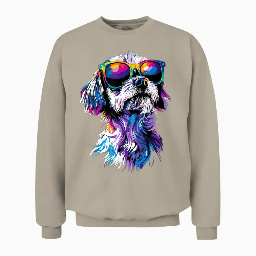 Malteser Mit Sonnenbrille Maltese Hunde Liebe Süßer Malteser Unisex Sweatshirt in Sand