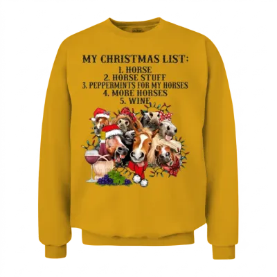 My Christmas List Horse and Wine Funny Horse Unisex Sweatshirt - Gold