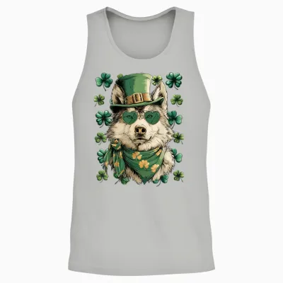 Lunettes De Soleil Loup Irlandais Avec Cœurs Trèfle St Patrick Unisex Tank Top - Ash