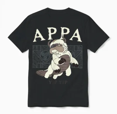 Avatar: the Last Airbender Appa Yip Yip Big Chest Logo T-Shirt, White Unisex T-Shirt - Black