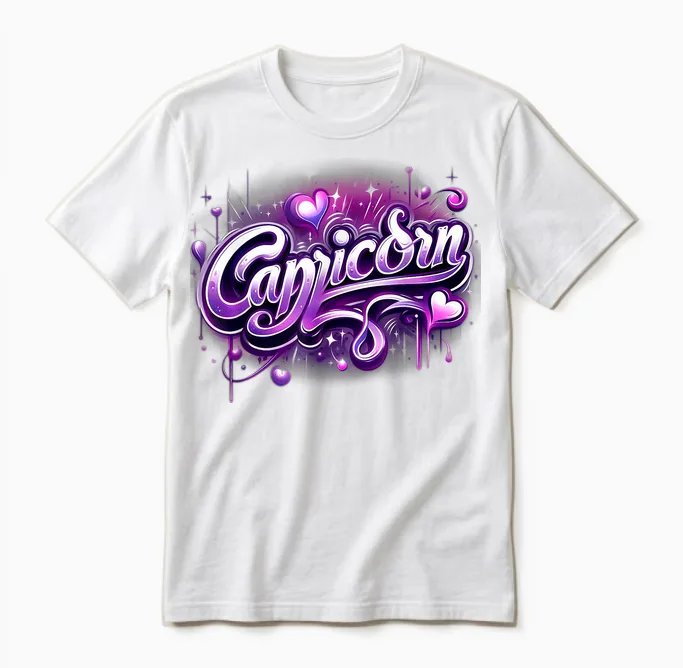Zodiac Sign Capricorn Pink and Purple Unisex T-Shirt in White