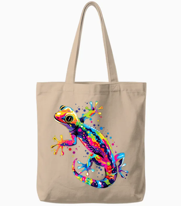 Gecko Motif Lizard Reptile Geckos Lizard Iguana Gekko T-Shirt, Black Tote Bags in Natural