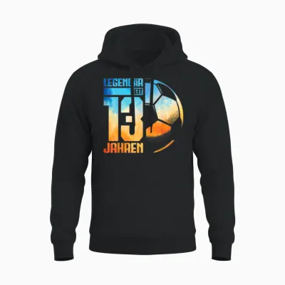 13th Birthday Decoration Football Player 13 Years Boy Teenager T-Shirt, Black Unisex Hoodie - Black