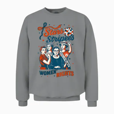Hugvyn 4th of July Feminist Stars Stripes and Women's Rights Unisex Sweatshirt - Sport Grey