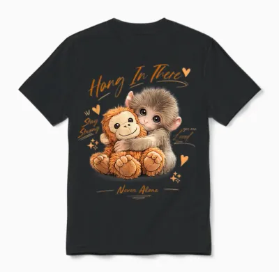 Adorable Cute Baby Monkey Punch Men Women Unisex T-Shirt - Black
