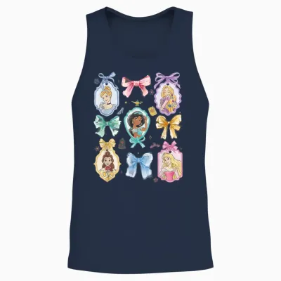 Disney Princess and Bows Watercolor Portraits Collage Unisex Tank Top - Navy