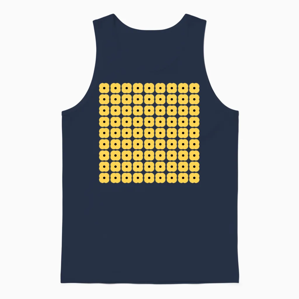 Yellow Retro Floral Pattern & Botanical Unisex Tank Top - Navy