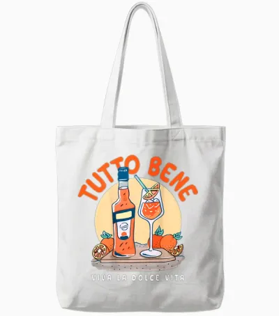 Tutto Bene X Viva La Dolce Vita Oil Aperoir Spritz Club Back T-Shirt, Black, S Tote Bags - White