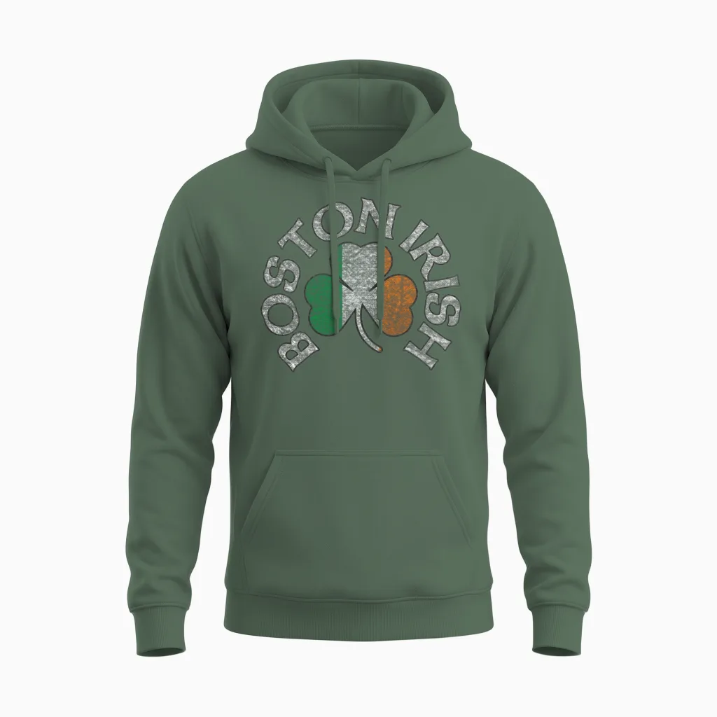 Boston Irish Shamrock Flag Clothing Unisex Hoodie in Military Green