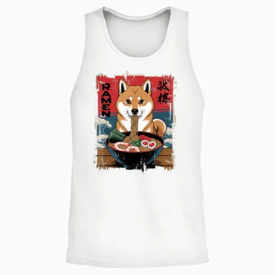 Shiba Inu Ramen Japanese Wave Dog Manga Kawaii Unisex Tank Top - White