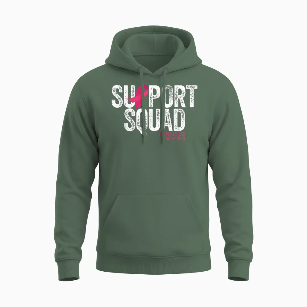 Breast Cancer Shirts Support Squad Breast Cancer Awareness Unisex Hoodie in Military Green