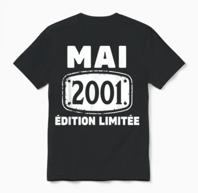 25 Ans Homme 2001 Anniversaire Mai 25 Ans Homme 2001 Unisex T-Shirt - Black