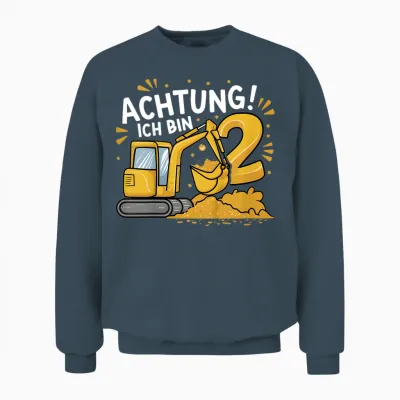 Kinder 2. Geburtstag Junge 2 Jahre Bagger Baustelle Unisex Sweatshirt - Dark Heather