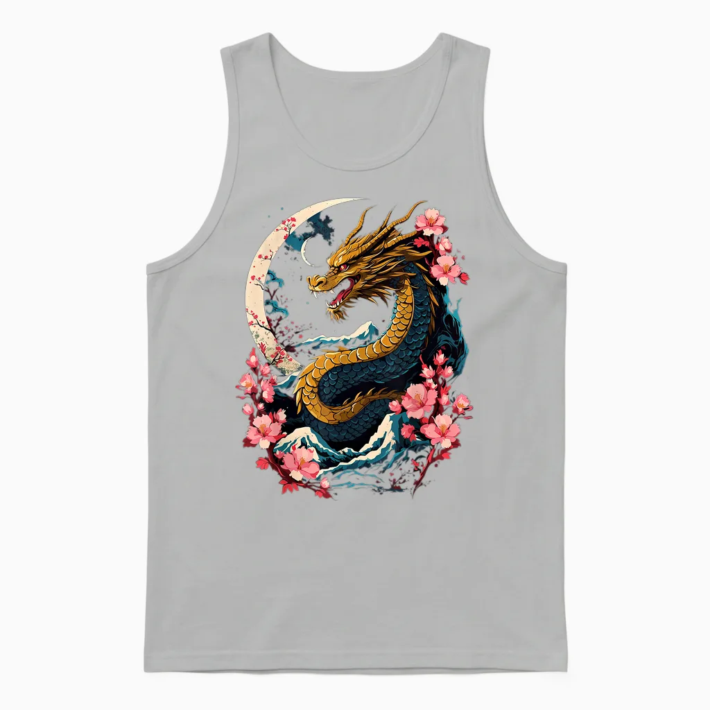 Dragon Asian Japanese Style Tattoo Aesthetic Dragon Japanese Unisex Tank Top in Ash