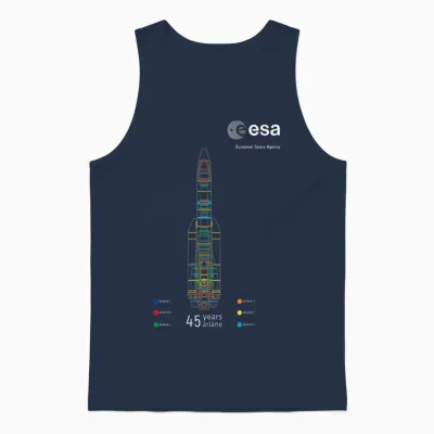 Esa European Space Agency 45 Years Ariane 1-6 Rocket 1979-2024 Unisex Tank Top - Navy