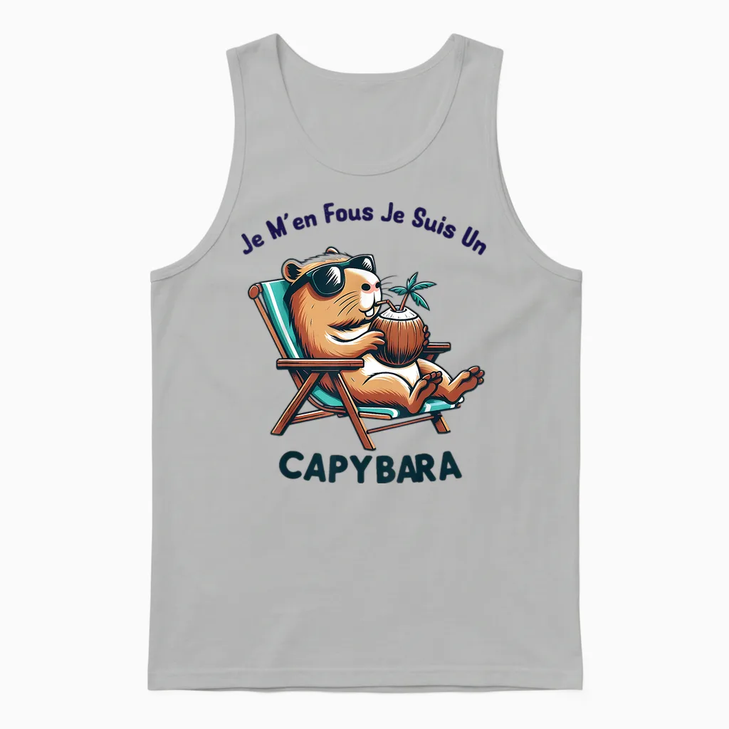 Je M'en Fous Je Suis Un Capybara - Fashion Capybara Activated T-Shirt, White, S Unisex Tank Top in Ash