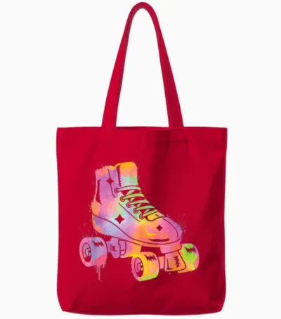 Roller Skating Women's Girls Roller Skates Children's T-Shirt, Black Tote Bags - Red