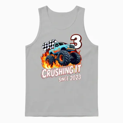 Kids 3rd Birthday Monster Truck 3 Year Old Boys Born 2023 Unisex Tank Top - Ash