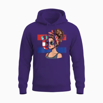 Croatia Fanartikel Frauen Messy Bun Kroatien Flagge Unisex Hoodie - Purple