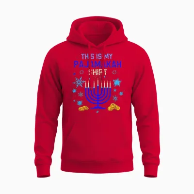Pajamakka Shirt | Funny Hanukkah Pajamas Menorah Unisex Hoodie - Red