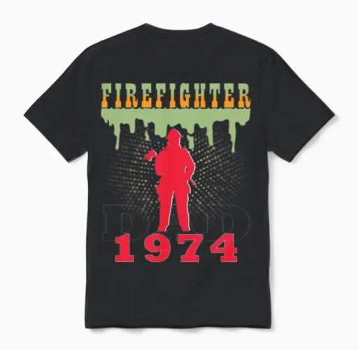 1974 Vintage Fireman Birthday Firefighter Unisex T-Shirt in Black