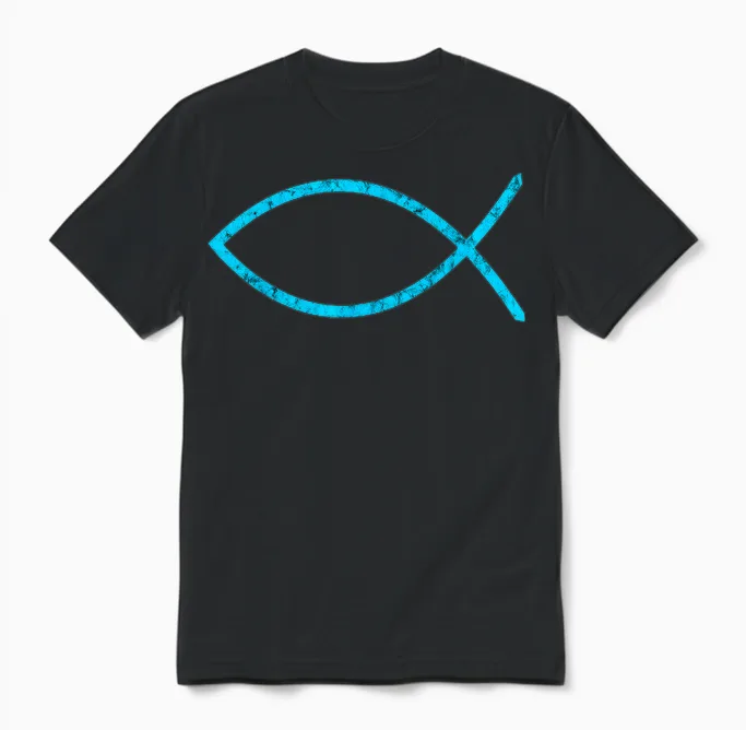 Jesusfisch Ichthys Symbol Christentum Christliches Schild Unisex T-Shirt in Black