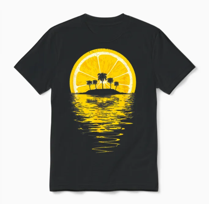 Summer Lemon - Sunset Tropical Bright, Gift, Fun, Retro Unisex T-Shirt in Black