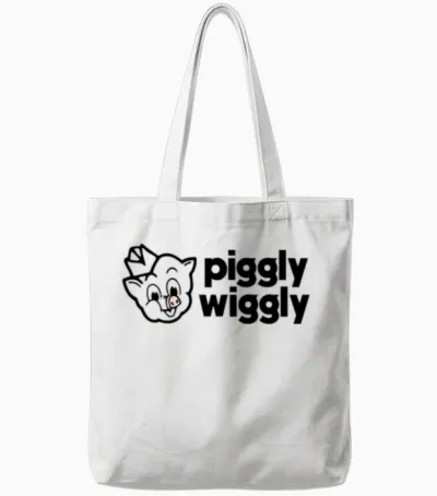 Piggy Cute Outline Logo Tote Bags - White