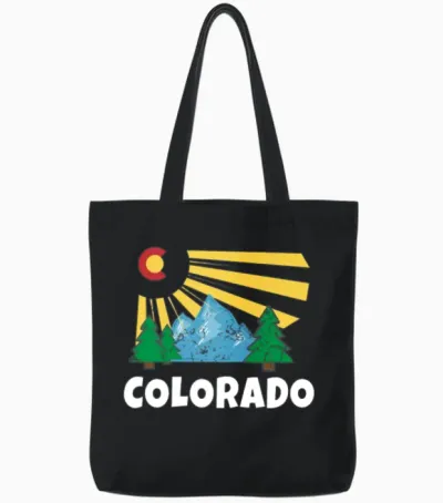 Native Colorado Gifts Co State Flag Sunrise Tote Bags - Black
